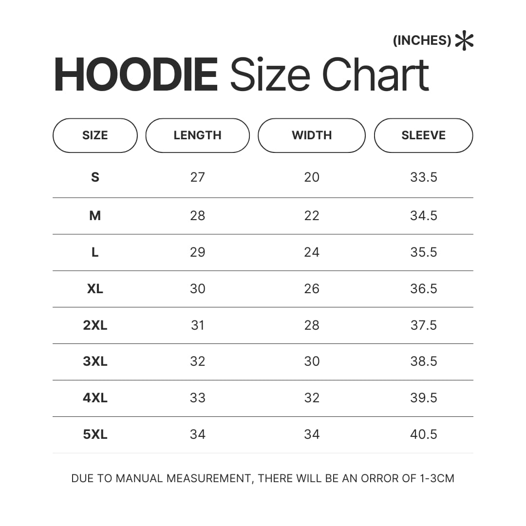 Hoodie Size Chart - Terror Merchandise