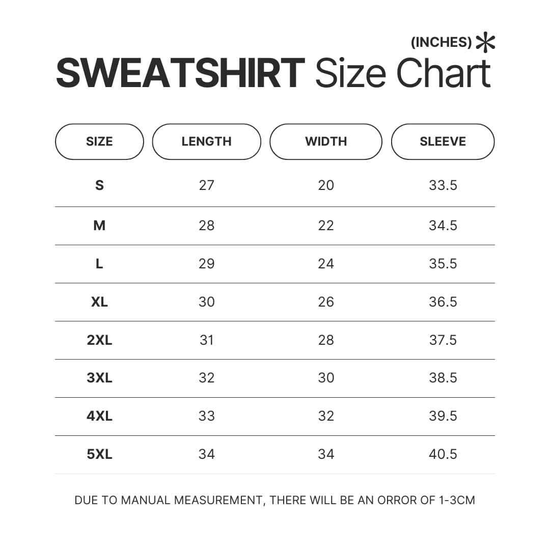 Sweatshirt Size Chart - Terror Merchandise